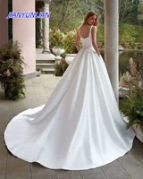 Customized Simple Wedding Gowns Elegant Satin A Line Bride Dress With Pocket Spaghetti strap Backless Bridal Dress Wedding Dress 2