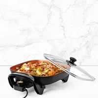 12-Inch Electric Skillet and Frying Pan with Glass Lid,Non-Stick Coating,Temperature Control with Removable Heating Probe 2