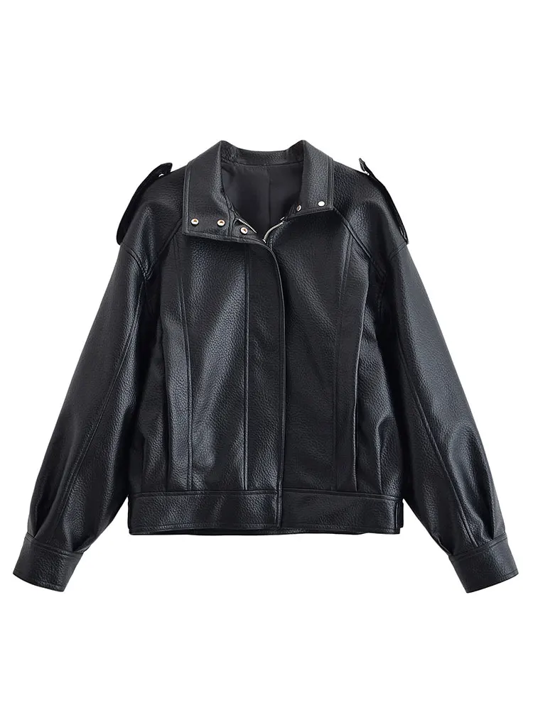 HH Autumn Pu Leather Jacket For Women Fashion High Street Overcoat Jackets Long Sleeve Zipper Coats Winter Casual Lady Outwear