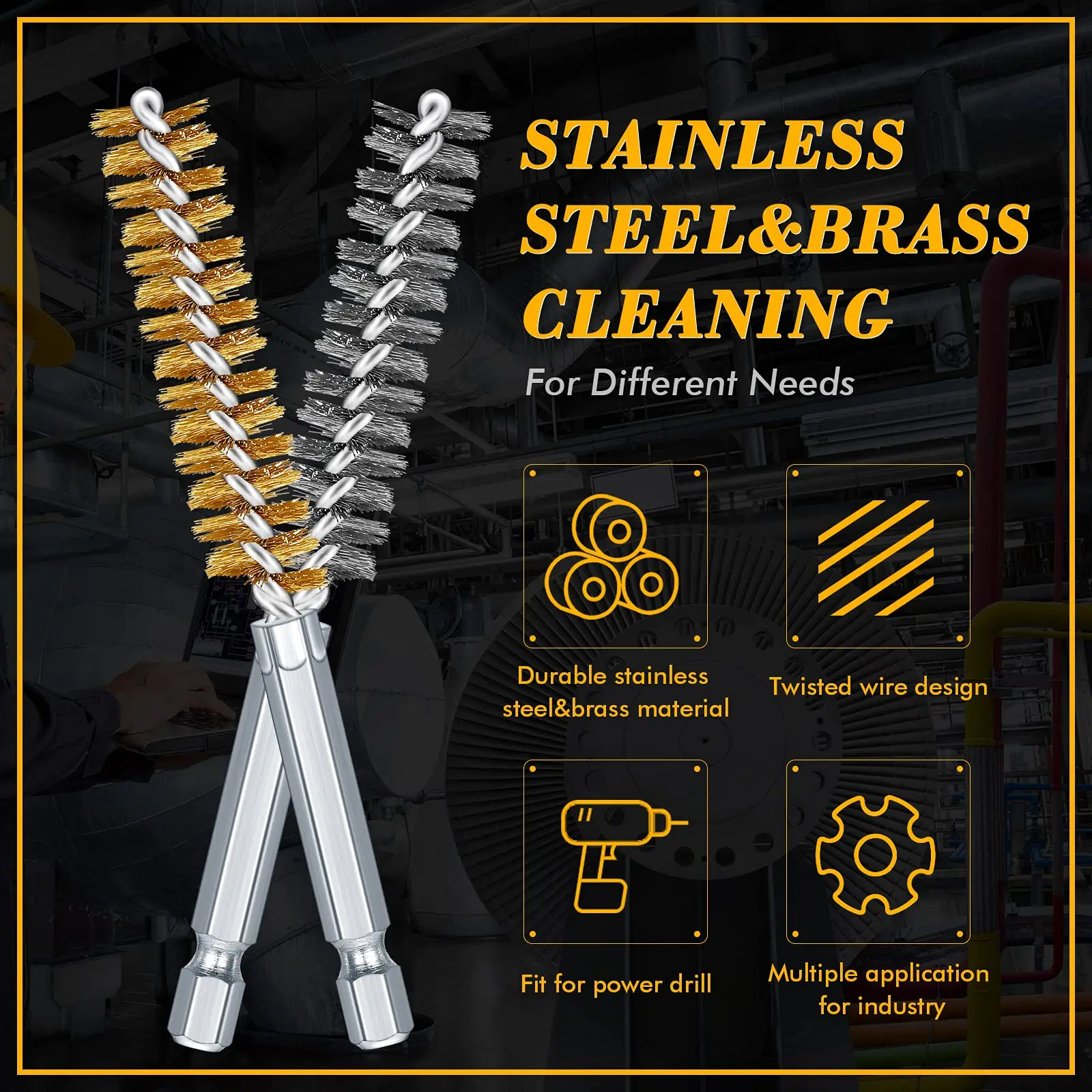 Steel Bore Wire Brush Twisted Wire Stainless Steel Cleaning Brush With Handle 1/4 Inch Hex Shank for Power Drill Impact Driver 3
