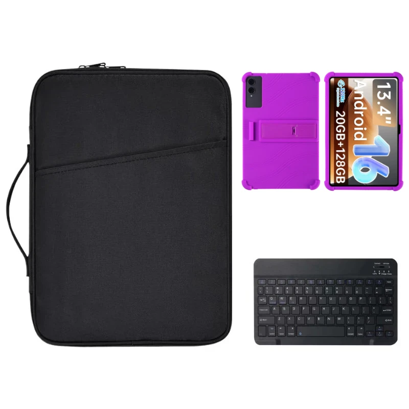 Versatile 3-in-1 Tablet Accessory Set: Soft Silicone Kickstand Cover, Bluetooth Keyboard, and Portable Storage Bag