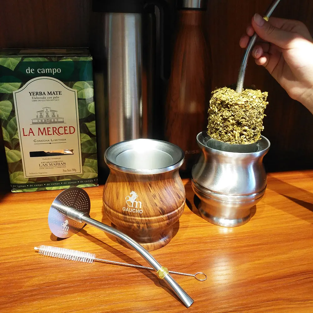 マテ茶カップと金属ストロー　セット マテ茶用金属製カップ ストロー付き 【公式通販】