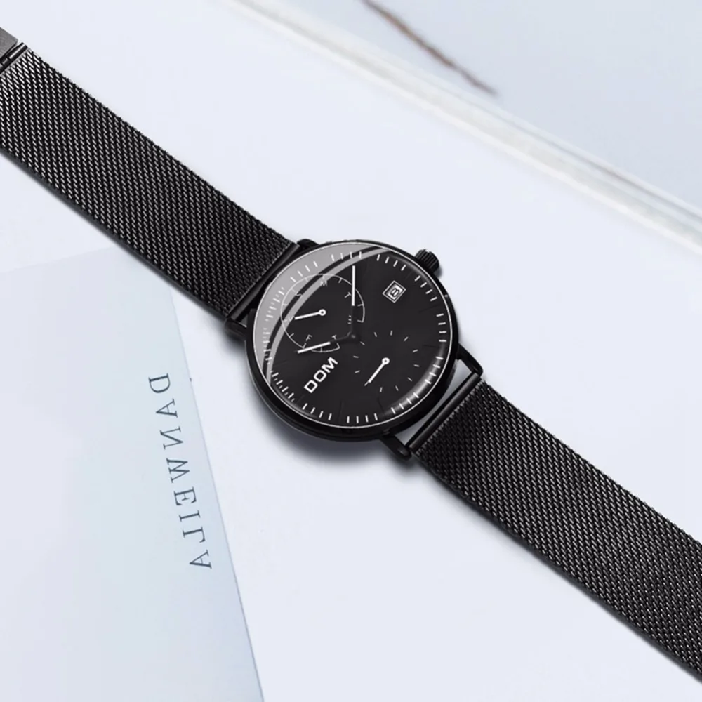 DOM Fashion Watch Men Waterproof Slim Mesh Strap Minimalist Wrist Watches For Men Quartz Sports Watch Clock M-435