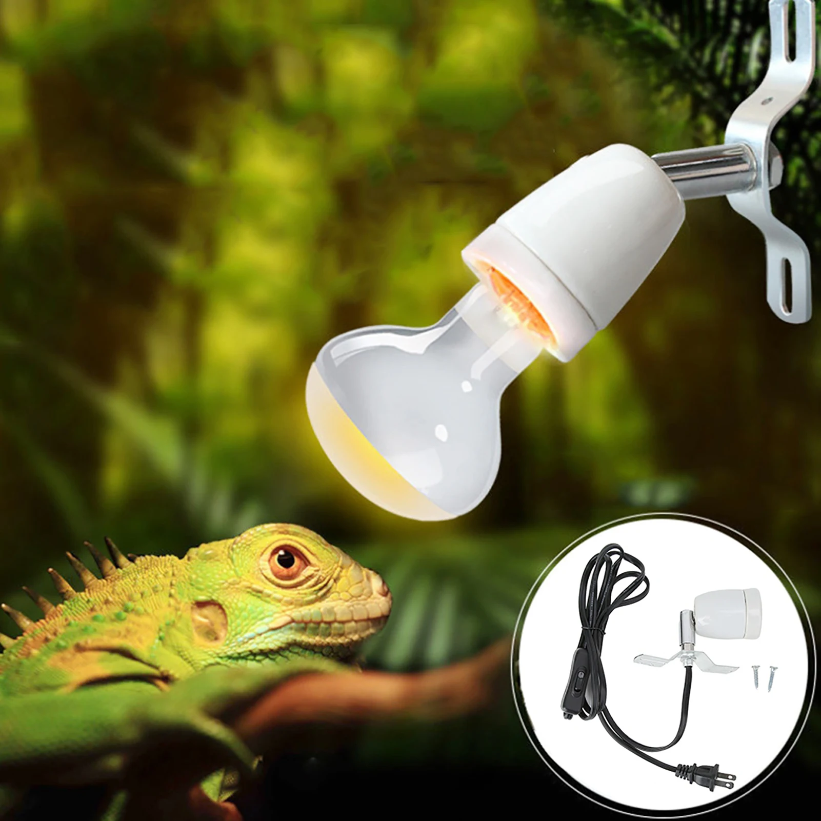 Reptile Heating Lamp Reptile Lamp Bulb Ceramic Heat Lamp Holder E27 Rotatable Reptile Pet Clip Heat Lamp Bulb Base Socket Holder 300W Socket