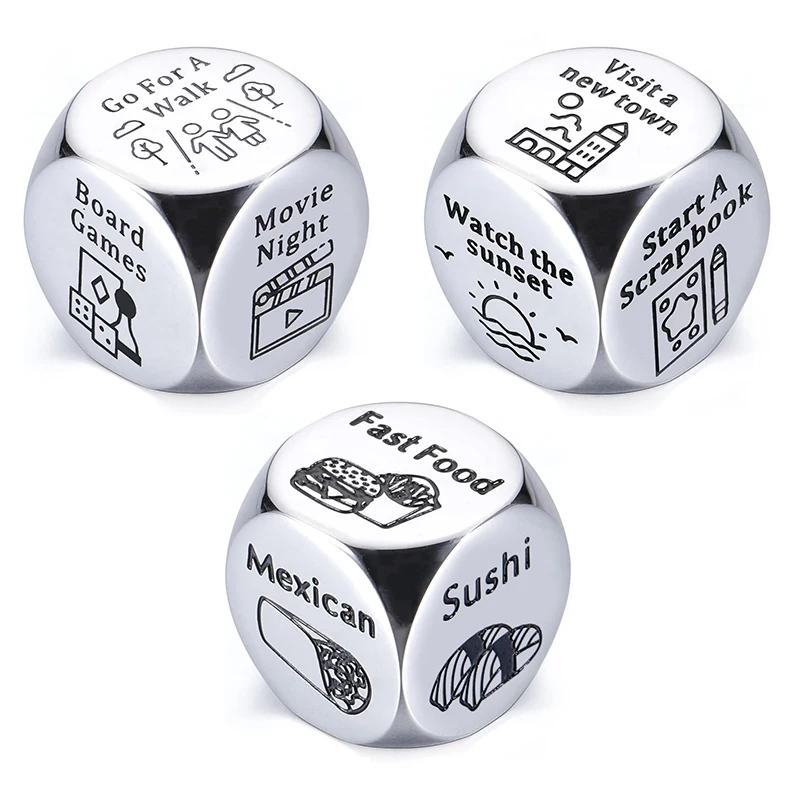 Game Dice Dice Set Food Decision Dice Stainless Steel Date Night Meal Decision Maker Valentines Day Movies Dice Entertainment Game