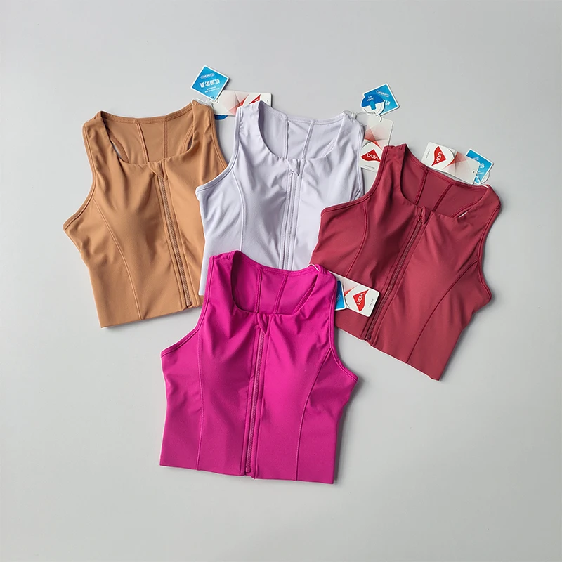 حمالة صدر رياضية بسحاب أمامي من قطعة واحدة للنساء مقاومة للصدمات والجري والتجفيف السريع سترة عالية القوة للياقة البدنية واليوجا