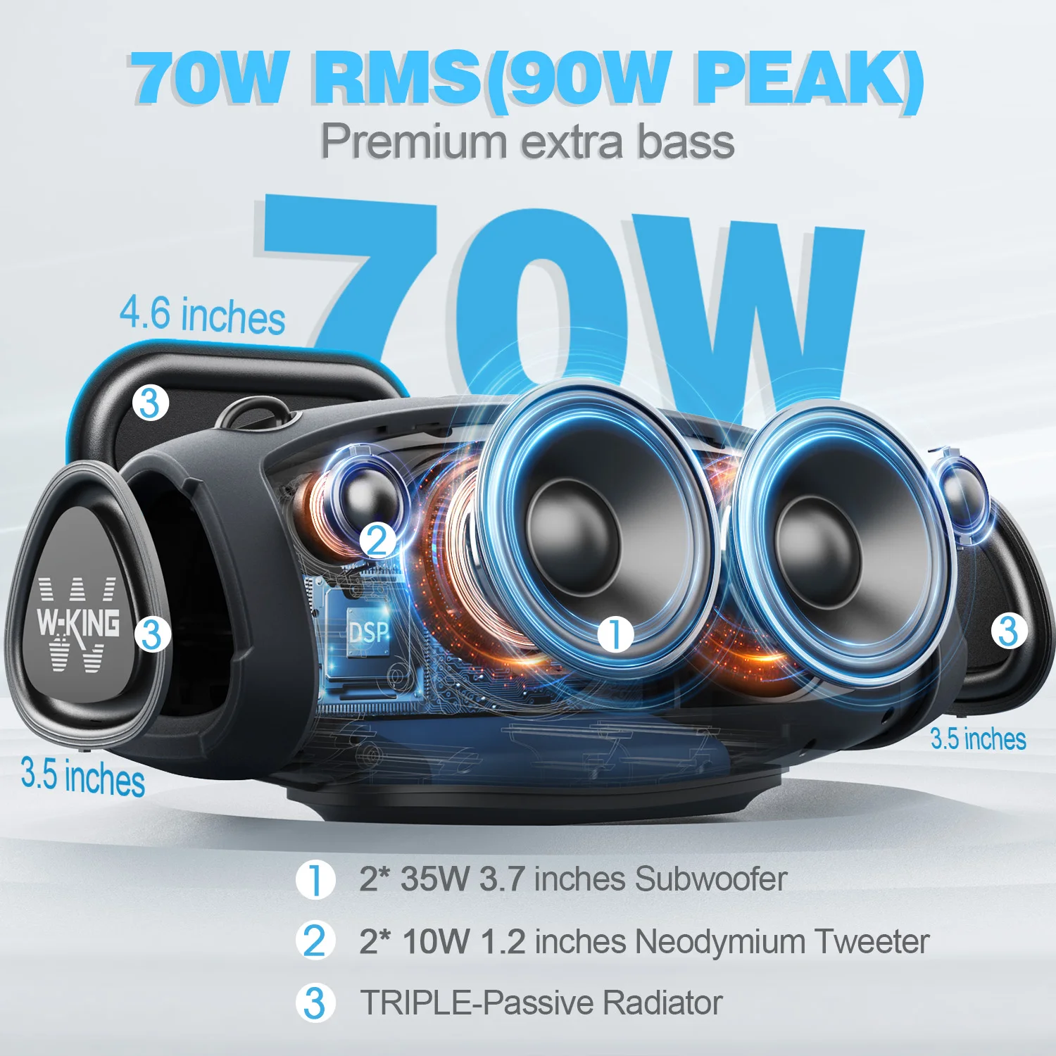 W-KING (120W PEAK)70W Portable Loud Bluetooth Speakers with
