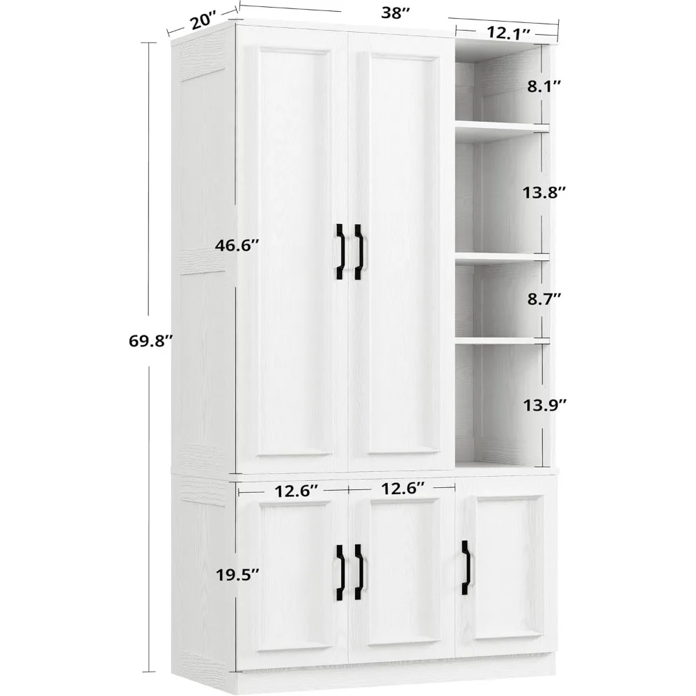 Armoire Wardrobe Closet 70" H,  5 Doors Bedroom Wooden Wardrobe with 4 Storage Shelves and Hanging Rod 2