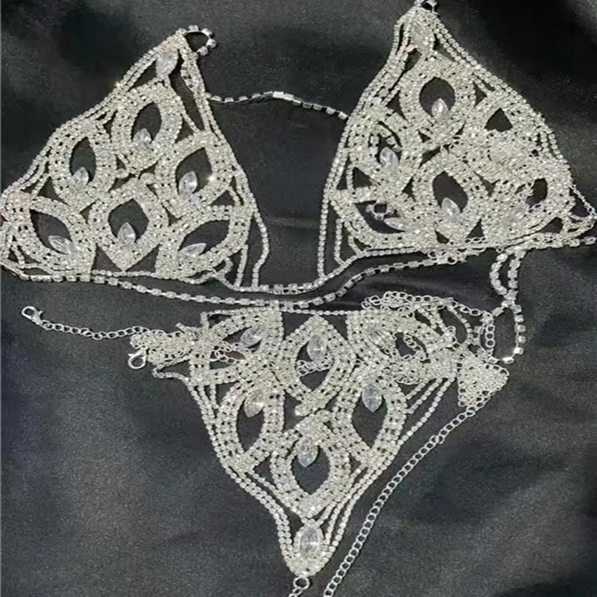 2022Hot Sale Fashion Sexy Women's Shiny Rhinestone Body Chain Set Summer Women's Shiny Crystal Body Jewelry Bikini Underwear Set