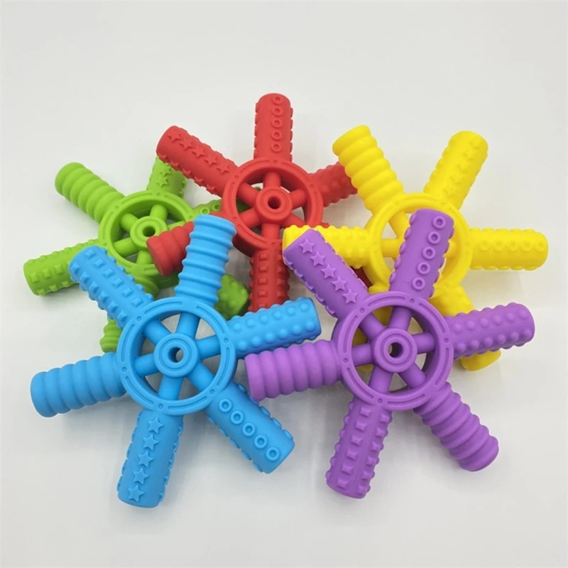 Food Grade Silicone Baby Teether Rudder Shaped Soothing Educational Sensory Toy