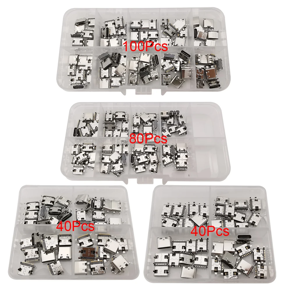 40/80/100 Stück Mix 2-Pin 6-Pin 16-Pin Typ-C USB-Ladedock-Anschlüsse Typ-C PCB DIY Reparatur-Kits USB-C Digitalprodukte für Smartphones