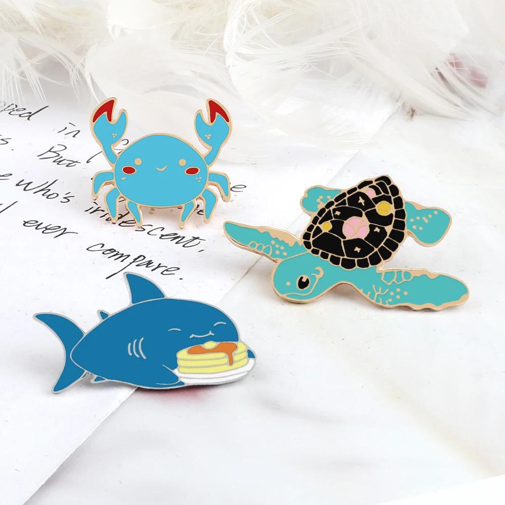 Cartoon Sea Animal Brooches Shark Dolphin Fish Enamel Badge Cute Crab Ocean  Turtle Backpack Lapel Pin Jewelry Gifts for Children - AliExpress, image size:1000x1000