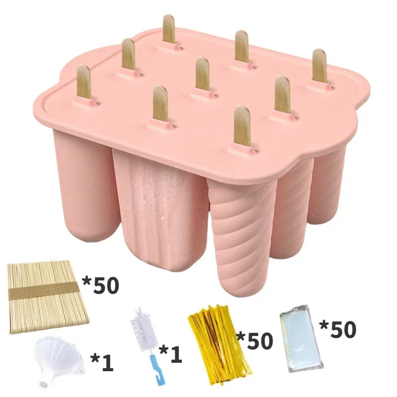 9 hole Silicone Popsicle Molds Easy Release Homemade Popsicle Ice Pop Maker with 50PCS Sticks+Cleaning Brush ice mold
