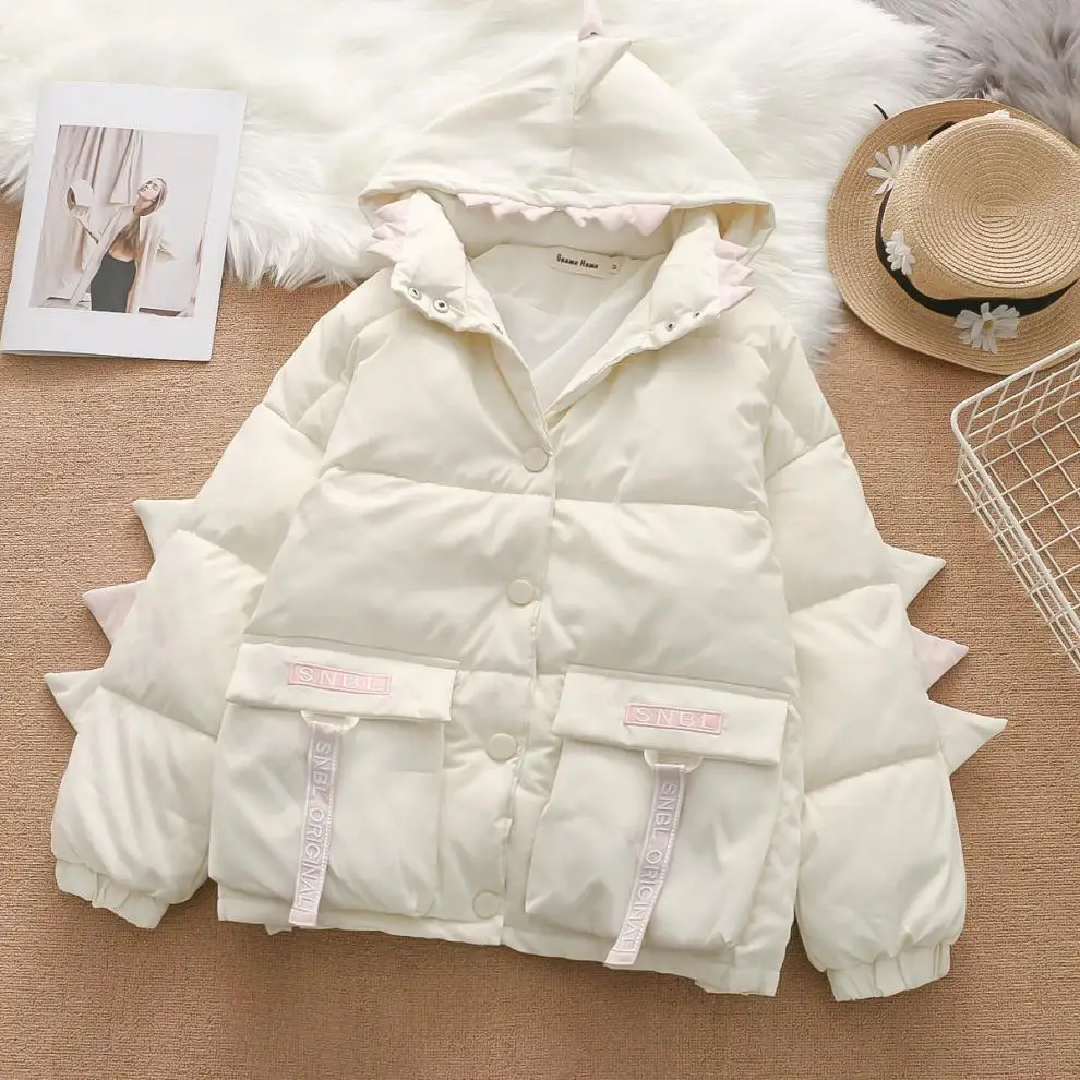 

New Winter Down Cotton-Padded Jacket Women's Warm Padded Cotton-Padded Clothes Students Female Forest Cute Little Dinosaur
