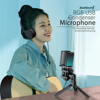 Zealsound USB 콘덴서 게임용 마이크, PC, PS4, PS5, 맥 휴대폰 녹음, 스트리밍 팟캐스트용 RGB