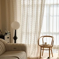 Retro linen-textured sheer curtains with colorful jelly bean pattern, easy to hang, suitable for bedroom and living room 4