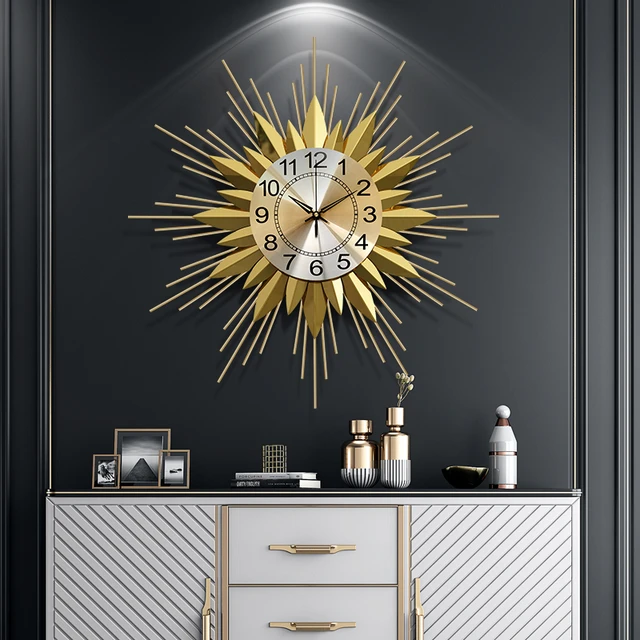 De Moda De Lujo Pared Grande Reloj Salón Decoración Nórdica Simple Diseño  De Interior Para El Hogar Loft Reloj De Pared Metal Dorado 3d Reloj -  Relojes De Pared - AliExpress