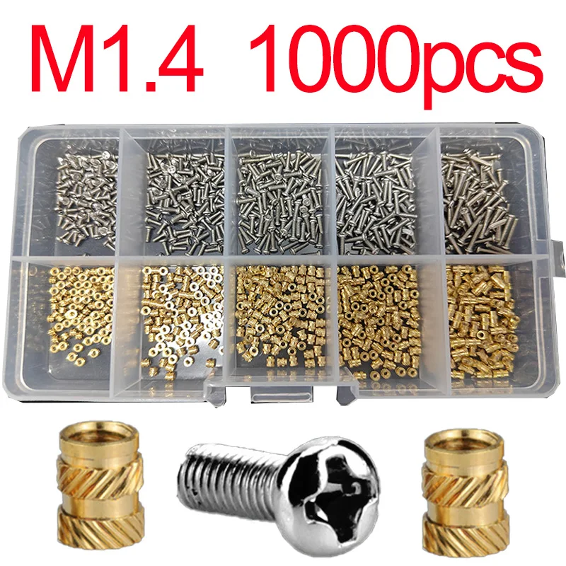 Brass Insert Nut Stainless Steel Phillips Screw Set M1.4 M1.6 M2 M2.5 Hot Melt Heating Nuts Inserts For 3d Printer Bolt Kits
