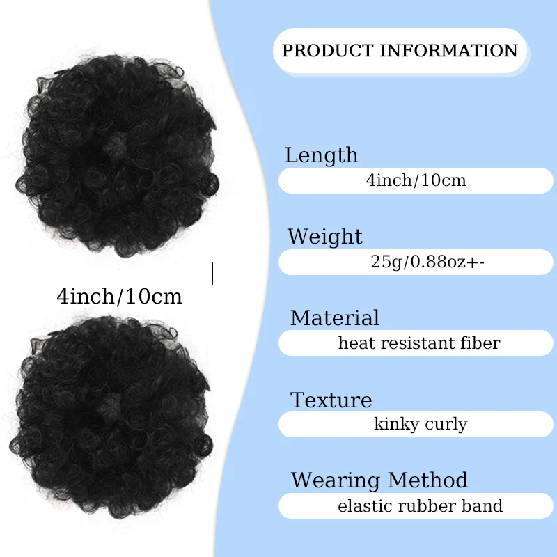 2Pcs Kinky Curly Chignon Hair Bun Wig Afro Puff Hair Extensions Synthetic Curly Bun Hairpiece with Hair Tie for Women Girls Wear