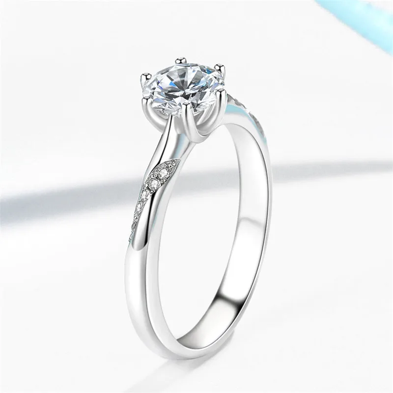 Carbon silicon stone eight heart eight arrow ring for women, one carat simple six claw wedding ring, pure silver 925