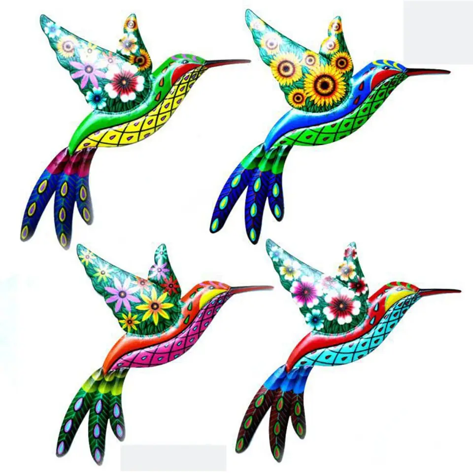 Zoihet Decorazione Parete In Metallo – Colibrì Su Ramo – 40x18 Cm – Per Interni Ed Esterni, Antiruggine