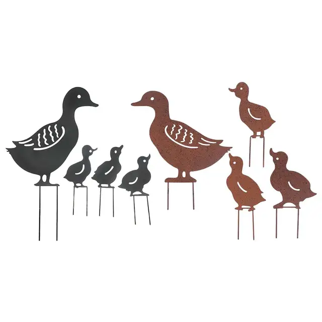 4Db Duck Yard Art Garden Szobrok Hátsó Udvari Gyep Tét Vas Kacsa Dekoráció Ajándék Kerti Kültéri Terasz Díszek - Image 4