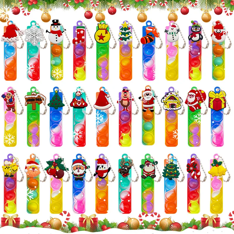 10/20/30 adet Noel Pop Anahtarlıklar Karikatür Kardan Adam Noel Baba Stres Giderici Oyuncaklar Çocuklar Noel Partisi Hediyeleri Yeni Yıl Hediyeleri
