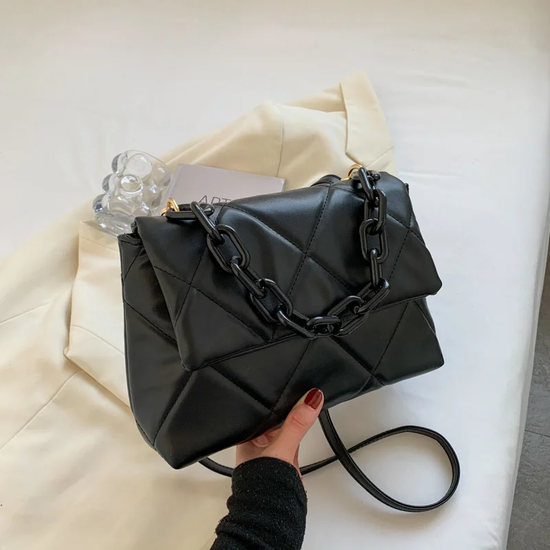 

High Quality Soft Leather Crossbody Bags for Women Embroidery Thread Flap Bag Luxury Trending Chain Shoulder Purse and Handbags