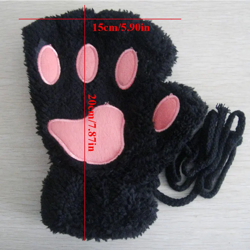 New Winter Gloves Women Bear Plush Cat Paw Claw Gloves Cute Kitten Fingerless Mittens Christmas Halloween for Girls Gift Gloves