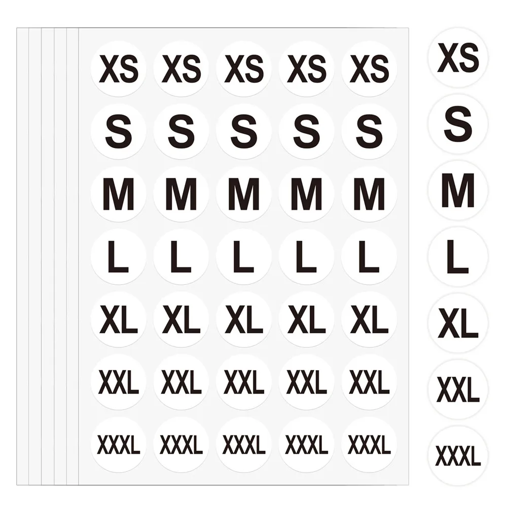 Versatile Round Self-Adhesive Clothing Size Labels (10 Sheets)