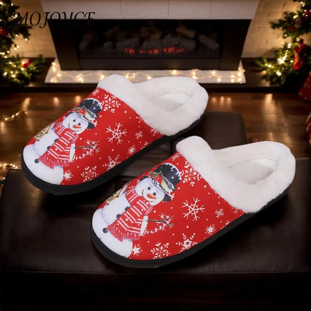 Christmas Snowman Slippers Flat Thermal Slippers Comfortable Fluffy Snowman Slippers Anti Slip Cute Furry Slippers for Men Women 4