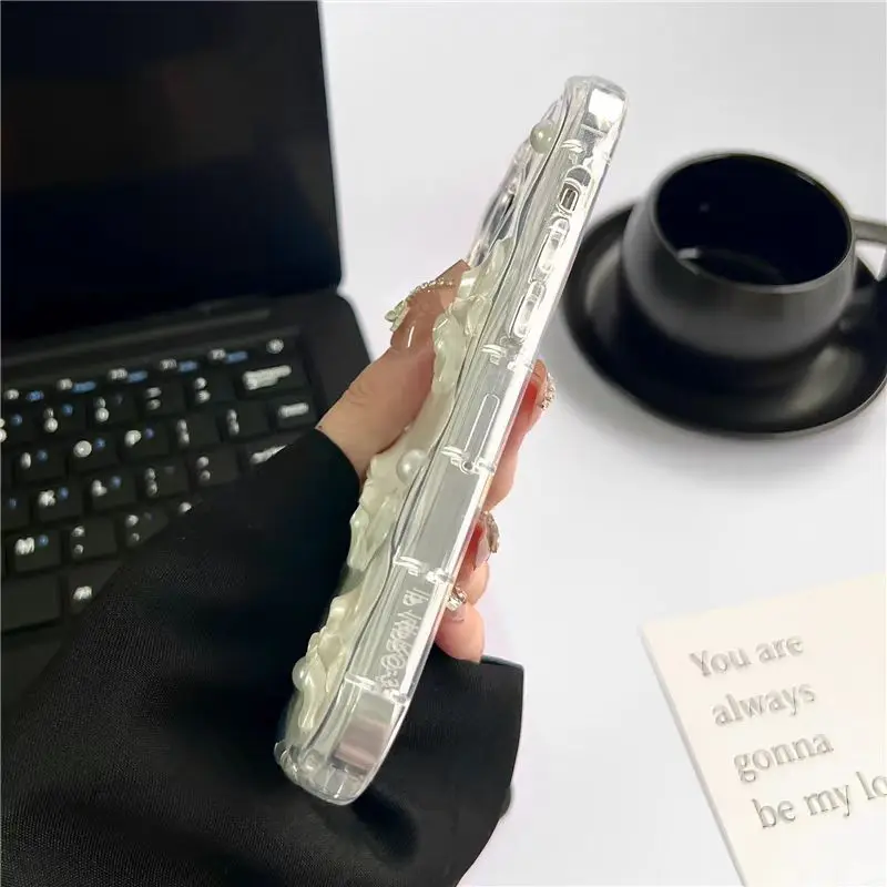 Chic 3D Pearl Bow Wavy Phone Case - Soft Shockproof Bumper Protective Cover
