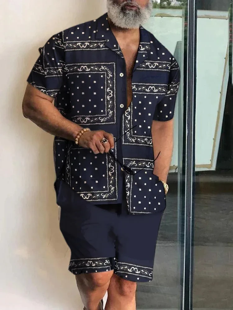 Men's Shirt Sets Men 3D Fashion Shirts+Shorts Two Piece Sets Hawaii Shirts European Luxury Shirts Suits Beach Outfit Male