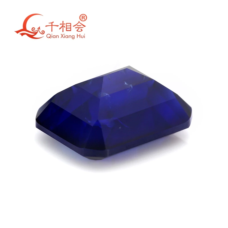 rectangle shape emerald cut dark blue color artificial lab created sapphire including minor cracks   inclusions lo0se gem stone