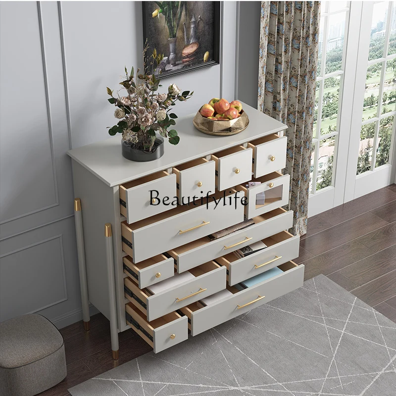 

Light Luxury Chest of Drawers Solid Wood Multi-Drawer Bedroom American Entrance Cabinet Storage Decoration Storage Side Cabinet