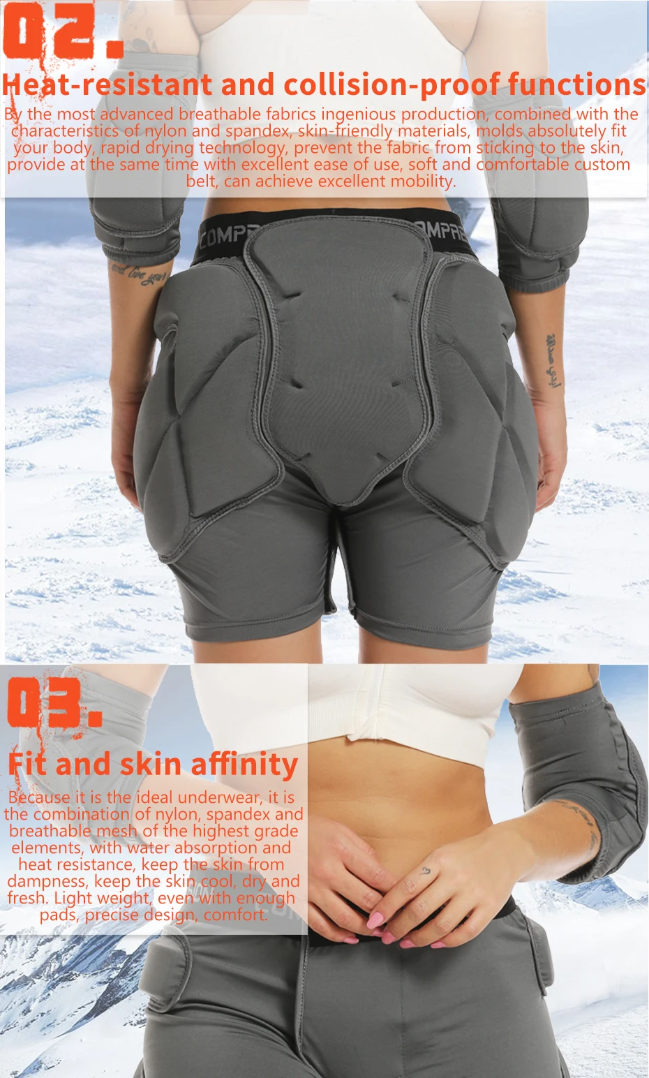 Description Picture 5 of itemMen's Women Outdoor Snowboard protection Hip Padded Shorts Sport Short Pants for Skating Sports Protective Snowboard Shorts