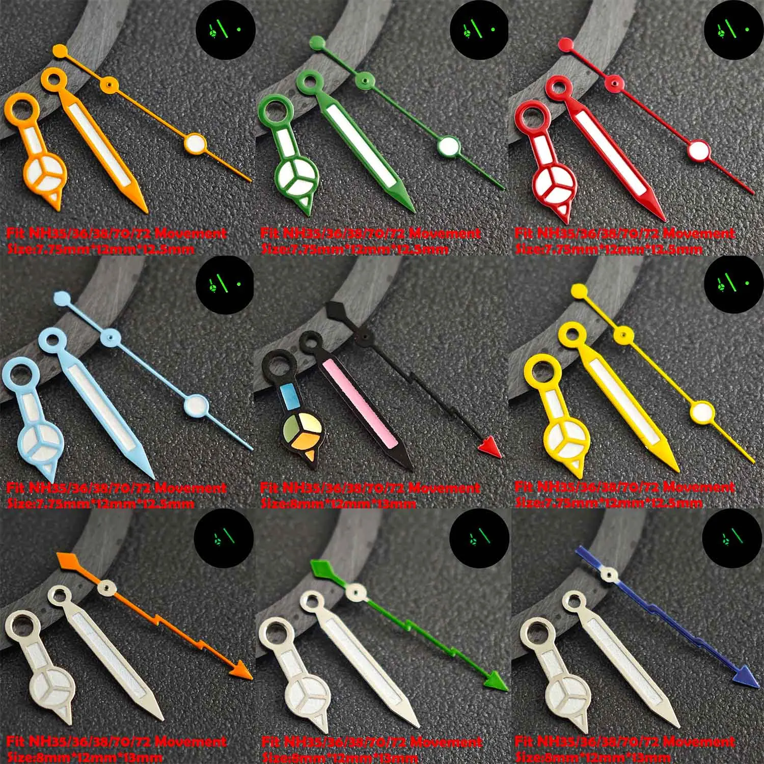 Luminous Green/Blue-Green Watch Hands - Premium Replacement Parts