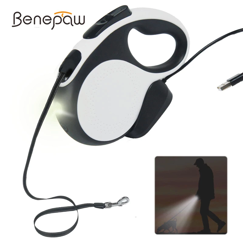 Benepaw Retractable Dog Leash Heavy Duty Rechargeable LED Flashlight