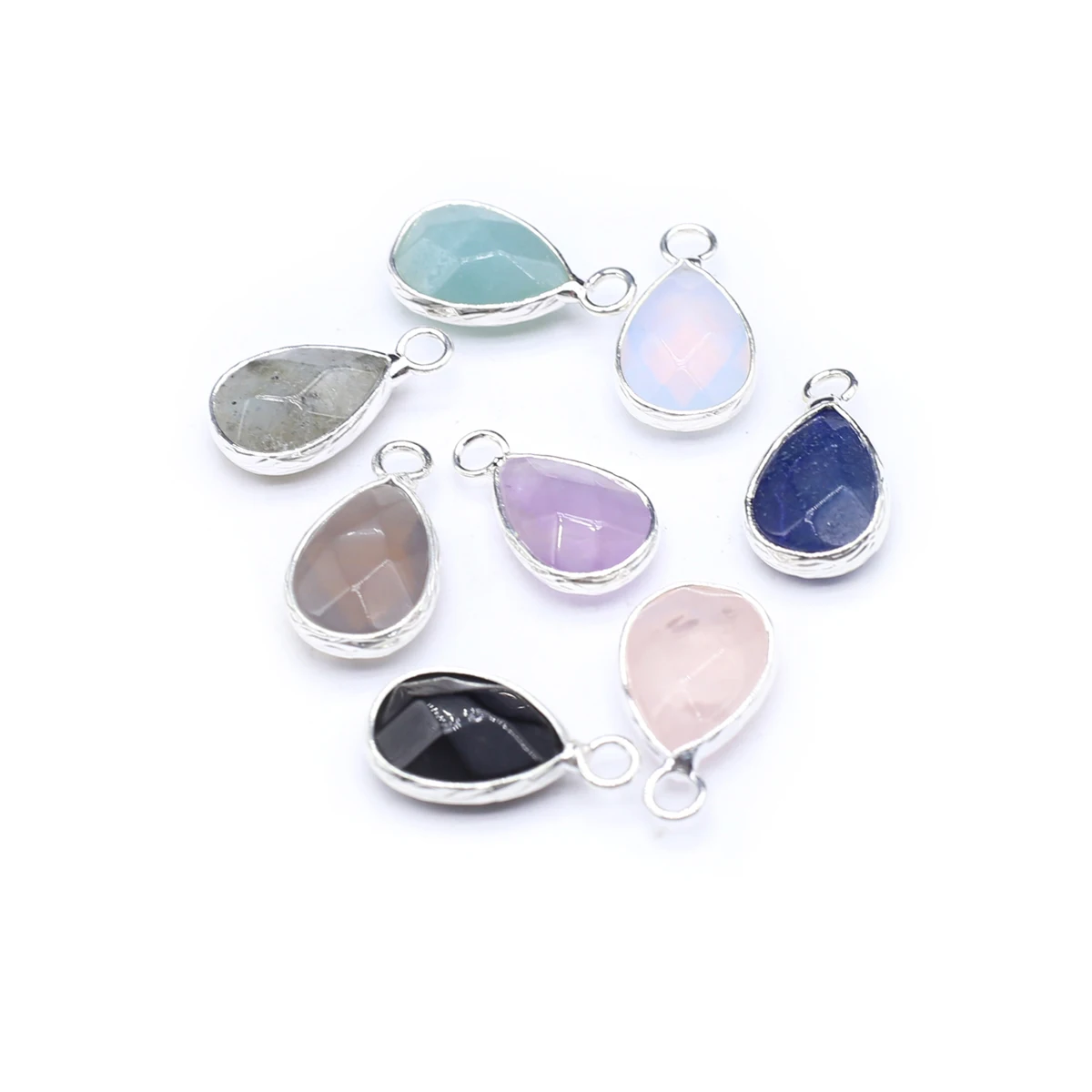 

10 Pcs Water Drop Shape Faceted Random Healing Crystal Stone Pendants Agate Charms Silvery Edge for Making Jewelry Necklace Gift