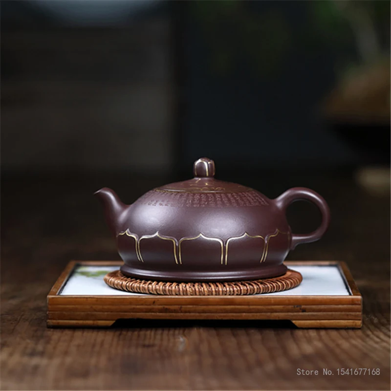 Zisha Segment Mud Teapot, Clay Buddha Lotus Pattern, Handmade Kongfu Tea Pots, New Chinese Purple Sand Tea Pot, 360CC, 1Pc