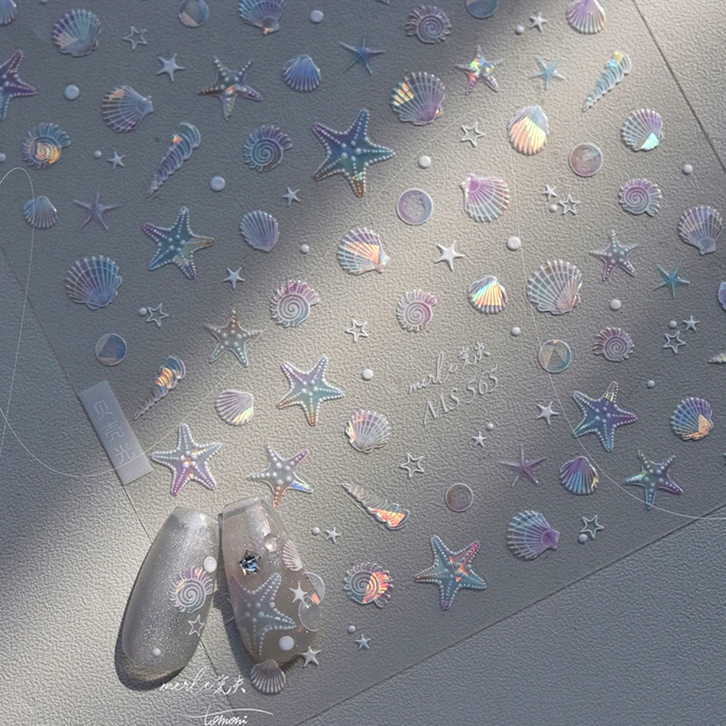 Summer Beach Ocean Shell Starfish Clams Conch Stars Sea Bubble Seasnail Soft Relief Decoration Nail Art Stickers Manicure Decals 3