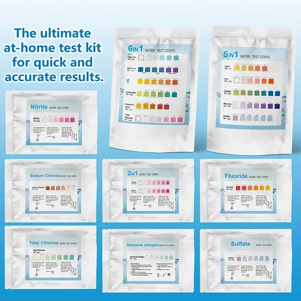 20In1 Water Quality Test Strips Drinking Water Quality Testing Kit Fish Tank Test Tube Dropper Home Aquarium PH Strip