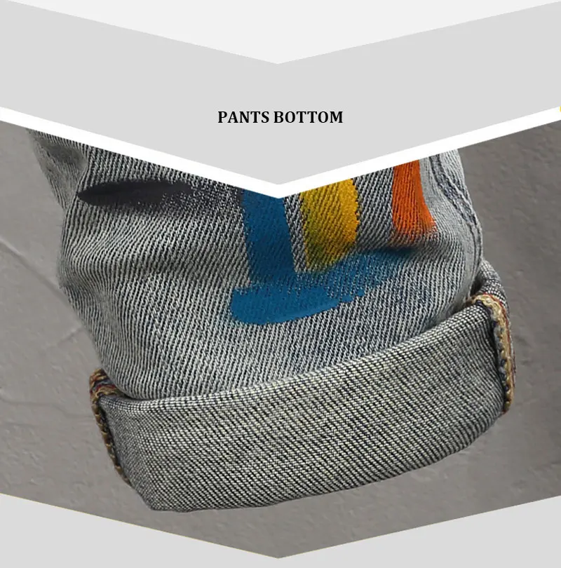 Close-up of light blue Drayven Edgewave Jeans hem detail