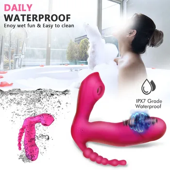 OLO Wearable Dildo Vibrator Sex Toy for Women Multifunction 3 In 1 Sucking Vibrator Anal Vagina Clitoris Stimulator Erotic Toys 3
