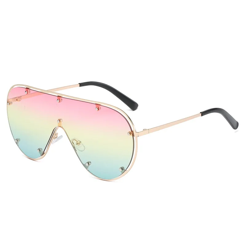 

Punk Style One Piece Rivet Sunglasses for Women Steampunk Oversized Sun Glasses Men Pilot Gradient Shades Eyewear Gafas De Sol