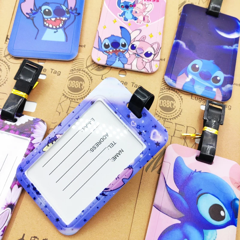 Etichetta per bagagli Disney Stitch etichetta per bagagli da viaggio carina porta indirizzo ID valigia imbarco bagagli biglietto per valigia portatile