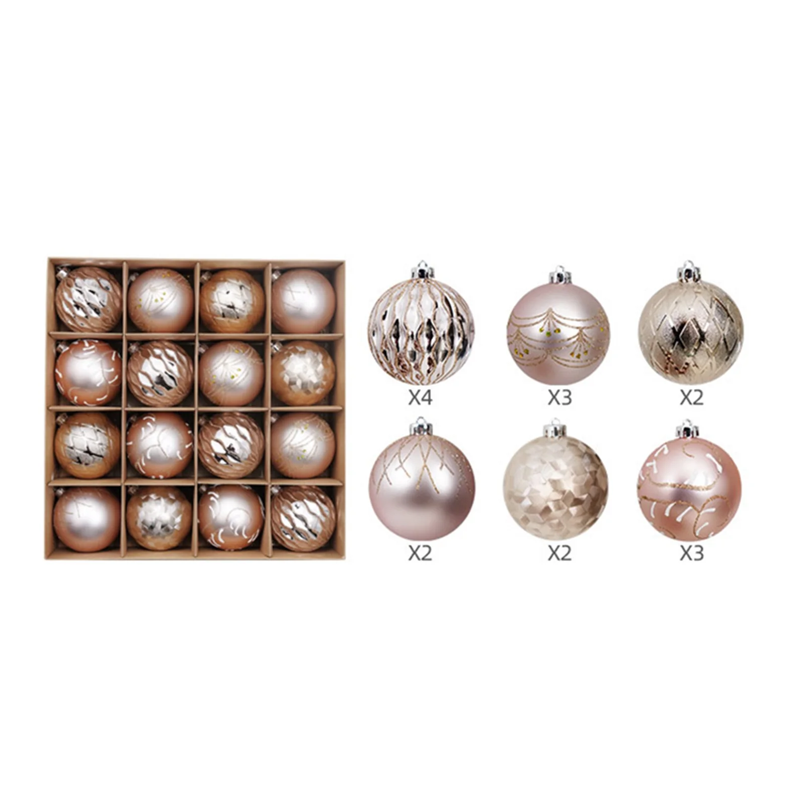 thumbnail image 1 of Juego de adornos navideños decorativos de bolas, 16 piezas de bolas irrompibles con diseño de árbol de Navidad dibujado a mano, 1 of 5