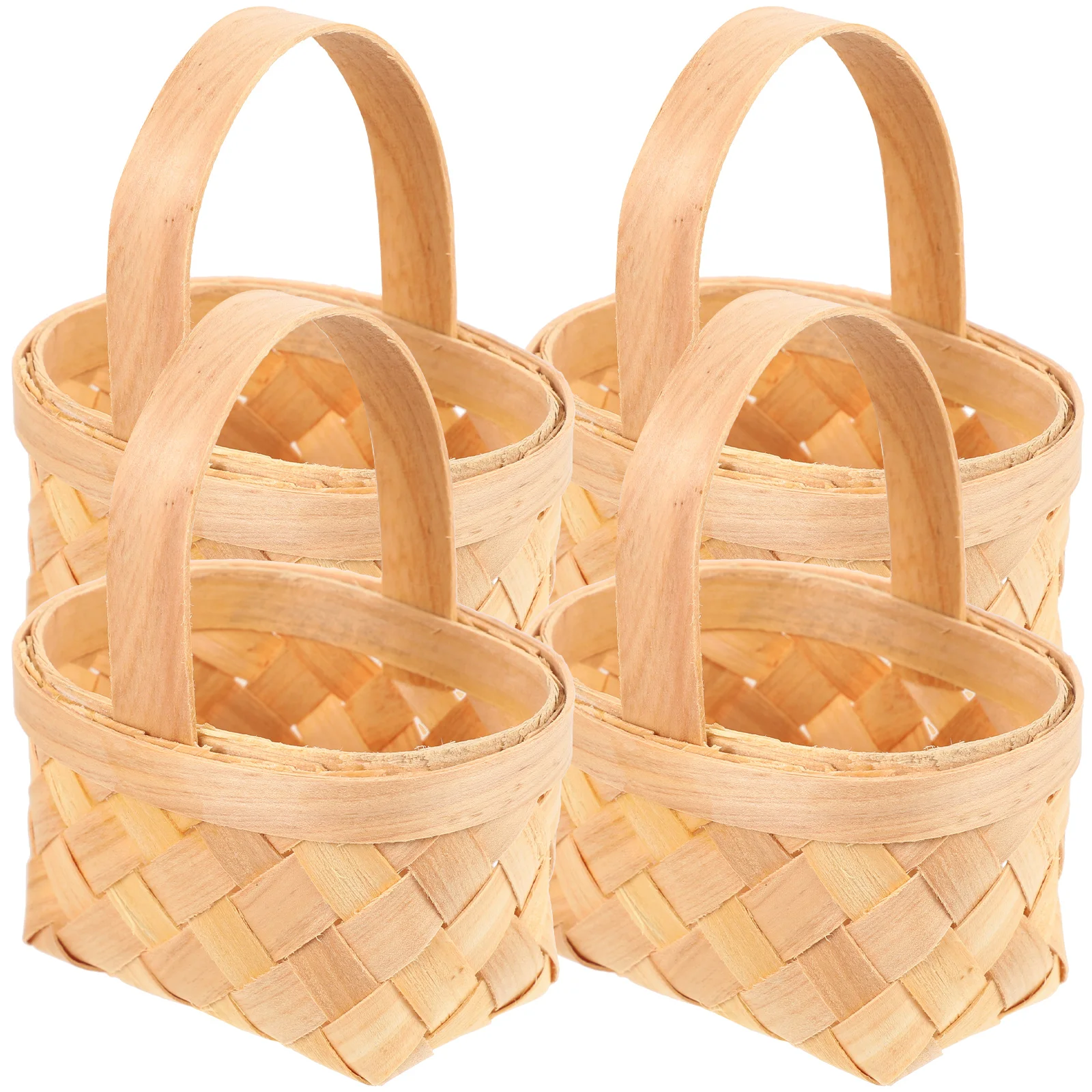 

Ganazono Vintage Tray Hand Decor 4Pcs Mini Woven Baskets Handle Small Flower Basket Braided Rim Basket Portable Picking Basket