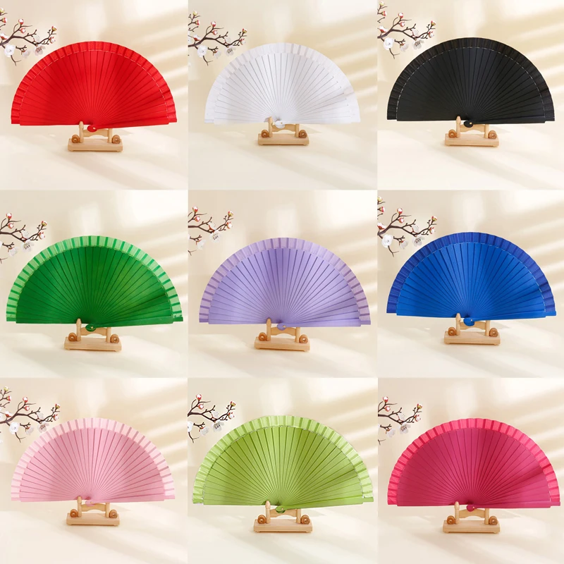 1PC Plain Wood Folding Hand Held Fans Solid Color Spanish Dance Performance Wedding Hand-Painted Ornament Gift Photo Props