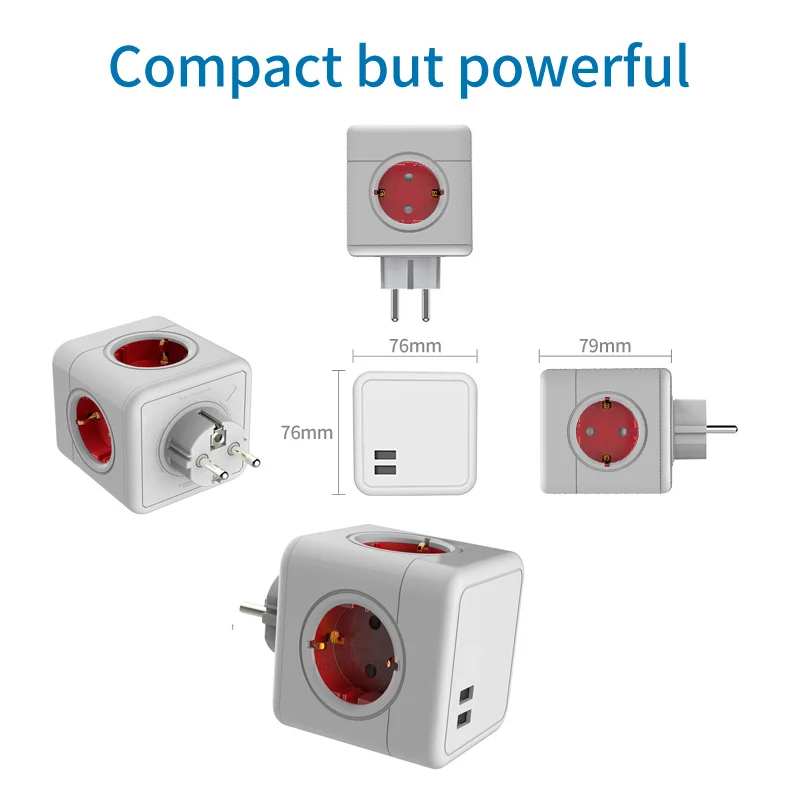 Power Strip Multi Usb Electrical Plug Cube Multiple Extension Socket 4 Eu Outlets 3680W Adapter 2 Usb For Home Office